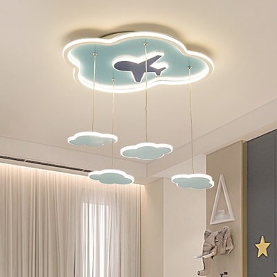 Blue Cloud Hanging Ceiling Light Cartoon LED Metallic Suspension Lighting for Bedroom