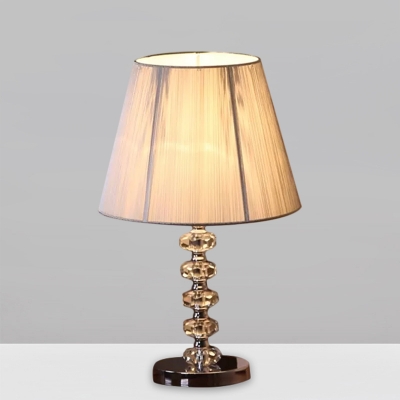 Chrome Barrel Shade Night Table Light Traditional Fabric 1 Head Bedroom Desk Lamp with Crystal Balls Stand