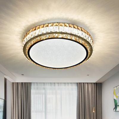 Circular Cut Crystal Flush Light Contemporary Style LED White Ceiling Flush Mount Light for Restaurant