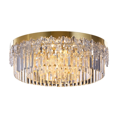 Circular Flush Mount Lighting Contemporary Crystal Prisms 3/5/6 Lights Clear Ceiling Lamp, 14