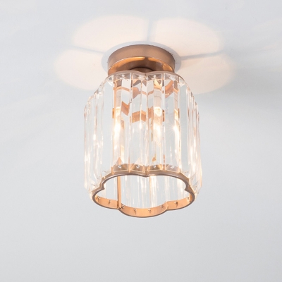 Clear Crystal Flower Shade Ceiling Lighting Modern Style 1 Bulb Gold Semi Flush Mount Ceiling Light