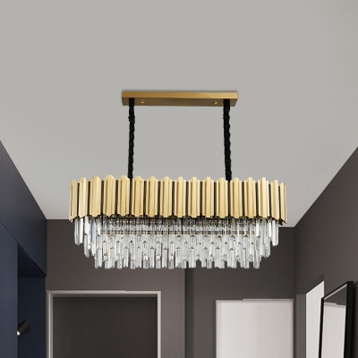 Clear Crystal Prism Layers Pendant Lamp Postmodern 10-Head Dining Table Island Ceiling Light in Gold