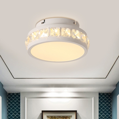 Contemporary LED Flush Mount Lighting with Crystal Shade White Circle Ceiling Light Fixture for Doorway