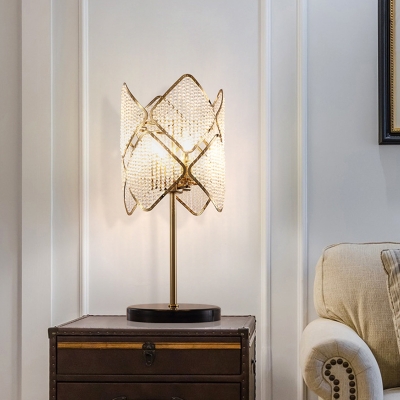 Contemporary LED Table Light with Crystal Strand Shade Rhombus Nightstand Light in Chrome/Gold