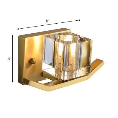 Crystal Cube Small Wall Lighting Ideas Post-Modern Single Dining Room Sconce in Gold