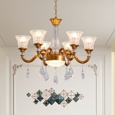 Crystal Prisms Bell Ceiling Light Modern 3/6/8-Bulb Chandelier Lighting Fixture in Gold for Sitting Room