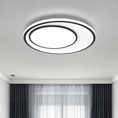 Dual Rounds Ceiling Light Fixture Minimalism Metal LED Parlor Flushmount Lighting in Black, 16.5