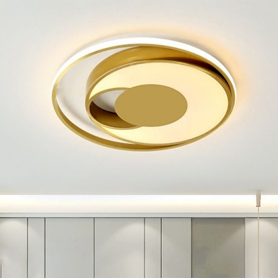 Ellipse Bedroom Ceiling Mounted Light Metal LED Modern Flush Mount Fixture in Gold, White/3 Color Light