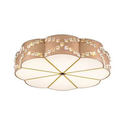 Faceted Crystal Bloom Flush Light Fixture Modern LED Close to Ceiling Lamp in Gold, 15.5