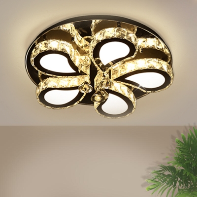 Floral Bedroom LED Flushmount Light Modern Inlaid Crystal 5/7-Head Chrome Flush Mount Ceiling Lighting Fixture
