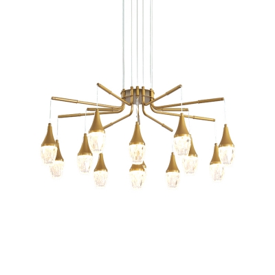 Geometric Bedroom Hanging Ceiling Light Crystal 7/13/16-Head Modern Style Chandelier Lighting in Gold