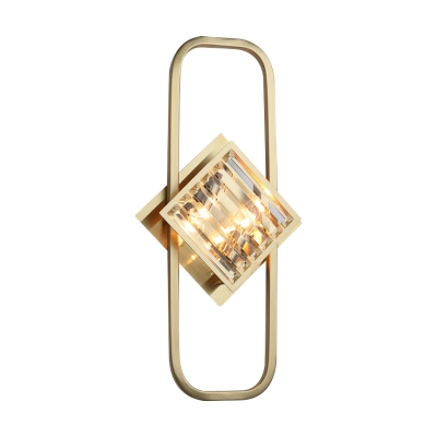 Gold Square Wall Mount Lamp Contemporary Fluted Glass 2-Head Sconce Light Fixture with Rectangle Frame