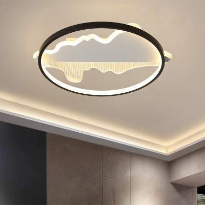 Hoop Flushmount Lighting Modernist Metallic White/Black LED Ceiling Flush in White/Warm Light, 16.5