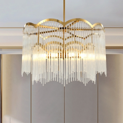 Layered Crystal Rods Hanging Light Postmodern 8 Bulbs Bedroom Pendant Chandelier in Gold