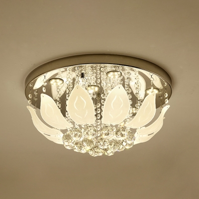 Lotus Shaped LED Close to Ceiling Lamp Modern Clear Crystal Orbs Flush Mounted Light for Bedroom