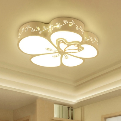 Metallic Flower Ceiling Fixture Simplicity LED Flush Mount Light in White for Living Room