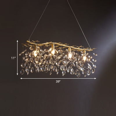 Modern 4 Heads Suspension Light with Faceted Crystal Shade Gold Teardrop Island Lighting Fixture