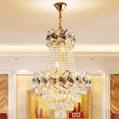 Modern Empire Chandelier 5/8 Bulbs Cut Crystal Hanging Ceiling Light in Gold, 16