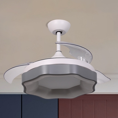 Modernist Geometric Ceiling Fan Light Fixture Metal Living Room 3-Blade LED Semi Flush in Grey, 19