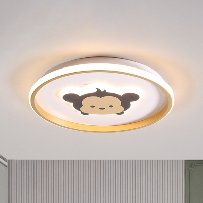 Nordic Style LED Flush Mount Light Gold/Coffee Crown/Monkey Close to Ceiling Lighting with Metal Shade