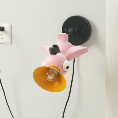 Pink Bird Wall Light Fixture Cartoon LED Metallic Wall Mount Lamp with Adjustable Arm