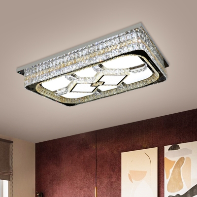 Rectangular Inlaid Crystal Ceiling Flush Modernism Parlor LED Flush-Mount Light Fixture in Stainless Steel