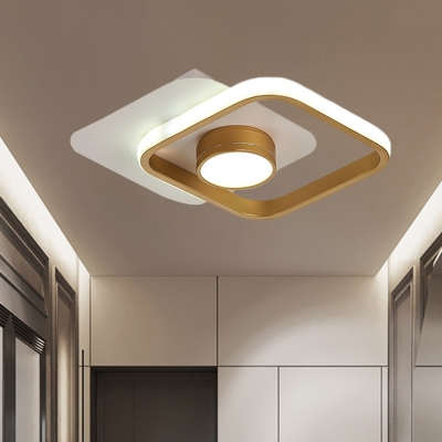 Rhombus Frame Corridor Flush Light Fixture Metallic LED Modernism Flush Mount in Black-White/White-Gold, White/Warm Light