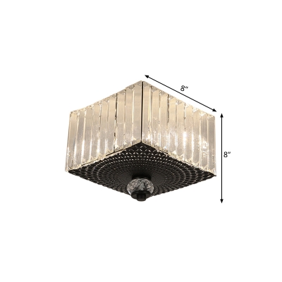 Square/Round Flush Ceiling Light Contemporary Clear Crystal 2 Heads Ceiling Mounted Fixture in Black