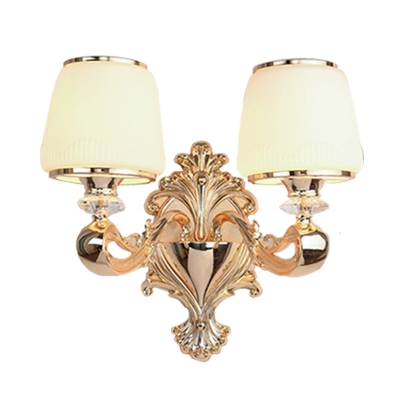 1/2-Light Wall Lighting Ideas Traditional Tapered Opaline Frosted Glass Wall Sconce in Brass