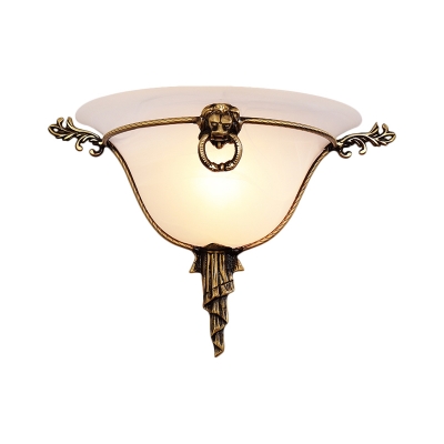 1 Bulb Flared Surface Wall Sconce Colonial Style Brass Opaline Glass Wall Mount Light