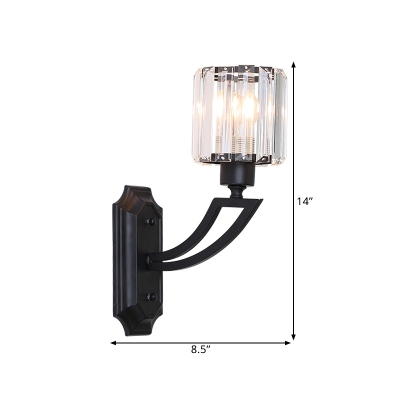 1 Head Cylinder Wall Light Fixture Vintage Black Prismatic Crystal Wall Sconce Lighting for Dining Room