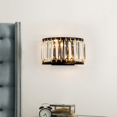 2-Light Wall Lighting Ideas Postmodern Demilune Prismatic Crystal Sconce Light in Black