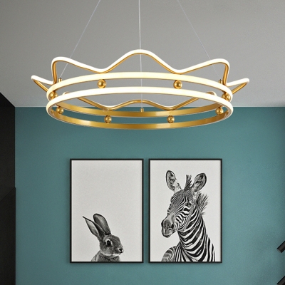 Acrylic Crown Chandelier Light Fixture Modernist LED Suspension Lighting in Gold for Bedroom
