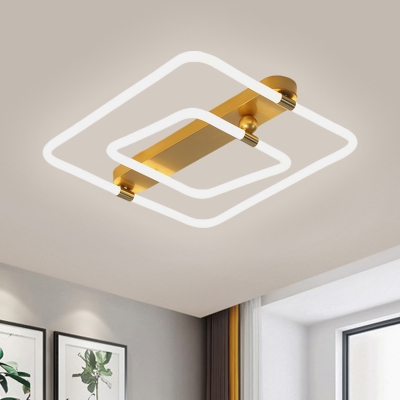 Acrylic Square Flush Light Modernism LED Gold Flush Mount Lighting in Warm/White Light, 16