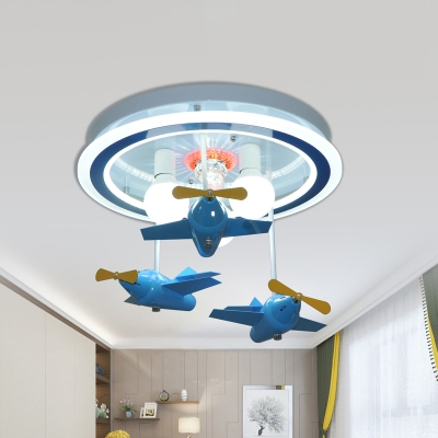 Aircraft Children Bedroom Ceiling Lamp Metallic Kids Style LED Semi Flush Mount Light in Blue