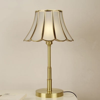 Bell Opaline Glass Table Lamp Colonial LED Bedroom Reading Book Light in Brass with Round Base