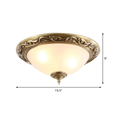 Bowl Shade Opal Glass Flushmount Traditional 2/3-Head Bedroom Close to Ceiling Light in Brass, 12