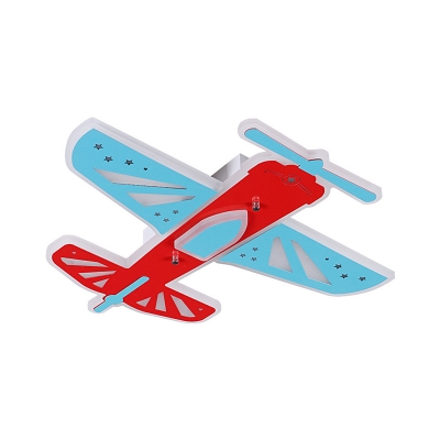Cartoon LED Ceiling Light Fixture with Acrylic Shade Blue and Red Airplane Flush Mount