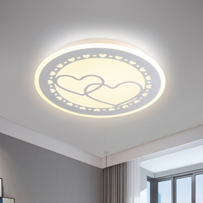 Circle Flush Mount Lighting Modernist Acrylic LED Bedroom Ceiling Lamp with Moon/Star/Deer Design in White
