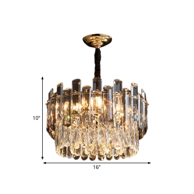 Clear Crystal Drum Drop Lamp Contemporary 6 Lights Dining Room Chandelier Light Fixture