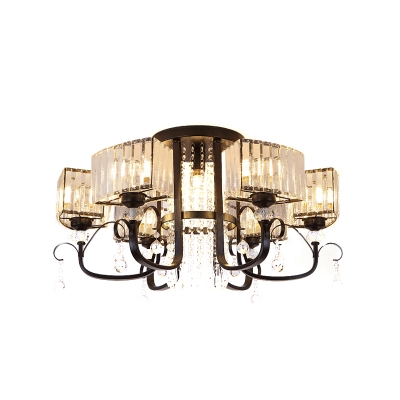 Clear Crystal Geometric Semi Mount Lighting Contemporary 3/7-Head Black Close to Ceiling Lamp for Restaurant