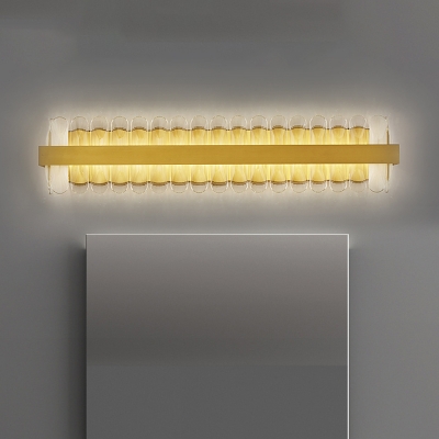 

Clear Crystal Glass Rectangle Wall Lamp Contemporary LED Vanity Sconce Light in Gold for Bathroom, HL664405