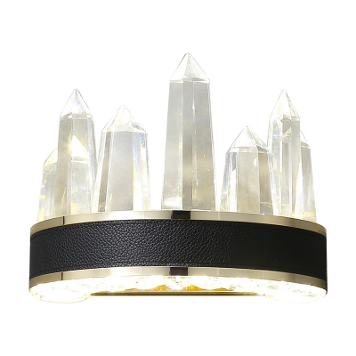 Clear Crystal Icicle LED Wall Sconce Modern Black Arch Family Room Wall Mounted Light
