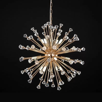 Contemporary Dandelion Hanging Pendant Faceted Crystal 12-Light Chandelier Lighting in Gold