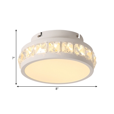 Contemporary LED Flush Mount Lighting with Crystal Shade White Circle Ceiling Light Fixture for Doorway