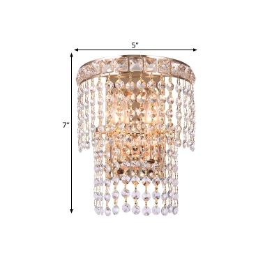 Double-Layered Wall Lighting Contemporary Faceted Crystal 2-Bulb Staircase Wall Mount Light Fixture in Gold