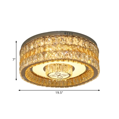 Drum Clear Crystal Encrusted Ceiling Lamp Modern Stylish Living Room LED Flush Mount Fixture