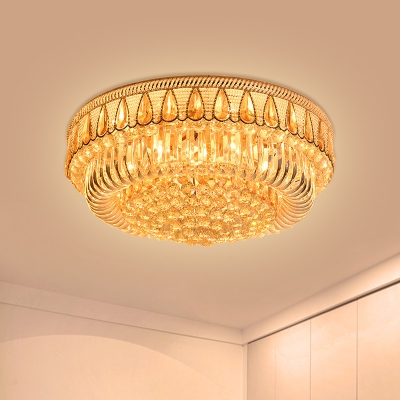 Drum Living Room Flush Mounted Light Modern Crystal 7 Bulbs Clear Close to Ceiling Lamp