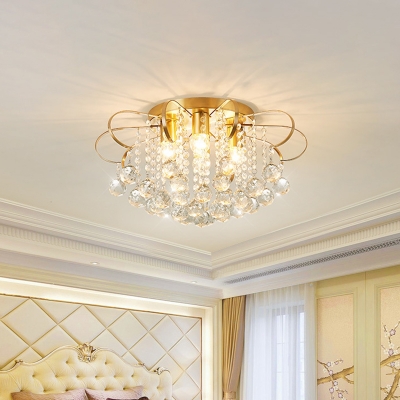 Gold Raindrop Ceiling Lighting Modern Style 4 Heads Crystal Ball Semi Flush Mount Light Fixture