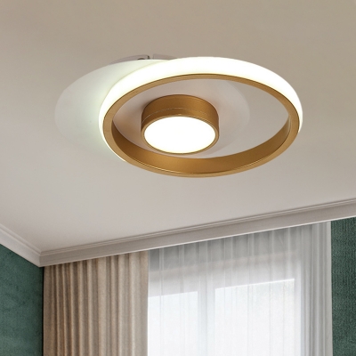 Halo Ring Metal Flush Ceiling Light Modernism White-Black/White-Gold LED Flush Mount Fixture in White/Warm Light
